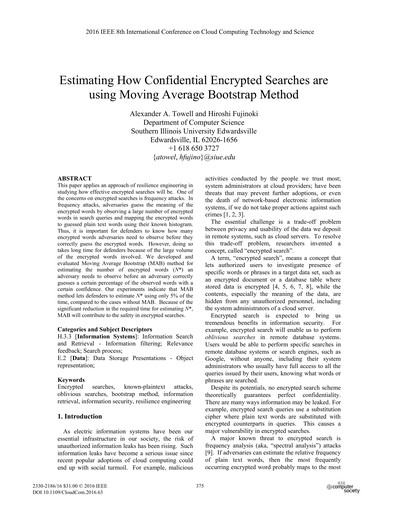 Estimating How Confidential Encrypted Searches Are Using Moving Average Bootstrap Method