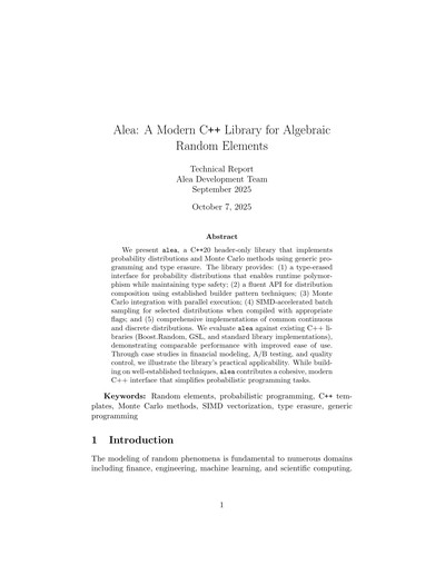Alea: A Modern C++ Library for Algebraic Random Elements