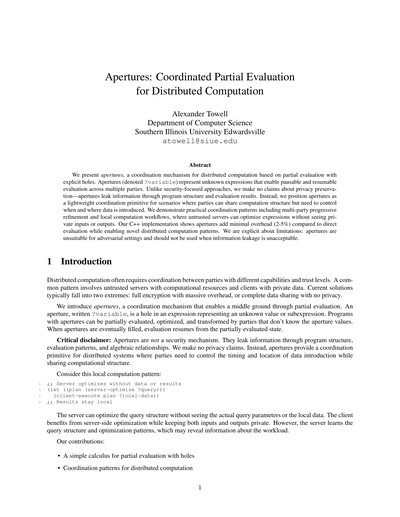 Apertures: Coordinated Partial Evaluation for Distributed Computation