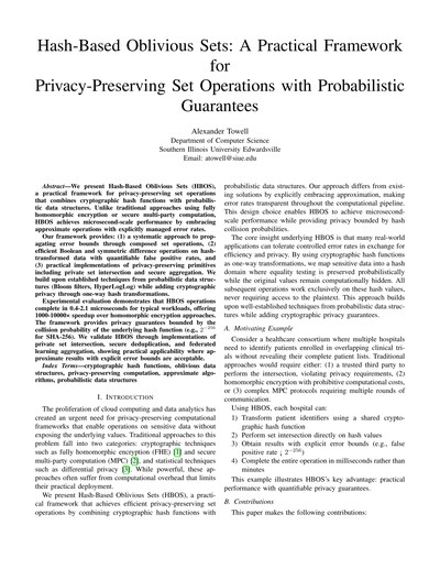 Hash-Based Oblivious Sets: A Practical Framework for Privacy-Preserving Set Operations with Probabilistic Guarantees