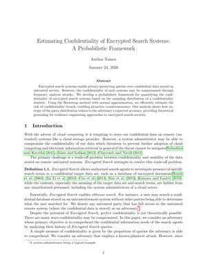 Estimating Confidentiality of Encrypted Search Systems: A Probabilistic Framework