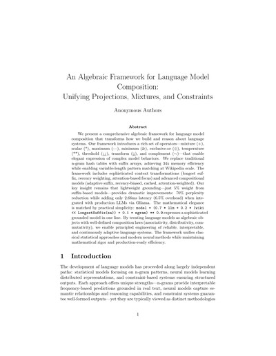 An Algebraic Framework for Language Model Composition: Unifying Projections, Mixtures, and Constraints