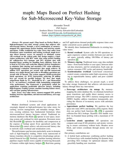 maph: Maps Based on Perfect Hashing for Sub-Microsecond Key-Value Storage