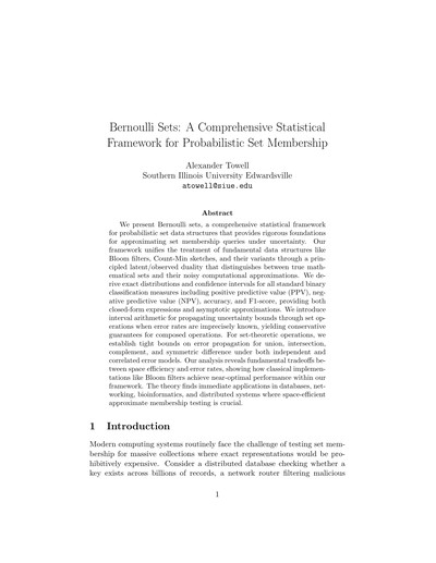 Bernoulli Sets: A Comprehensive Statistical Framework for Probabilistic Set Membership