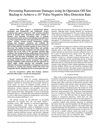Preventing Ransomware Damages Using in-Operation Off-Site Backup to Achieve a 10⁻⁸ False-Negative Miss-Detection Rate