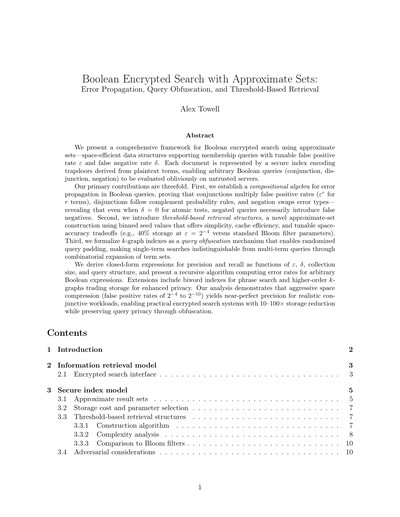 Boolean Encrypted Search with Approximate Sets: Error Propagation, Query Obfuscation, and Threshold-Based Retrieval