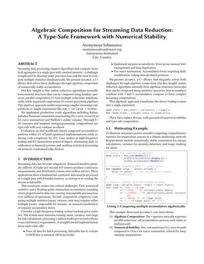 Algebraic Composition for Streaming Data Reduction: A Type-Safe Framework with Numerical Stability