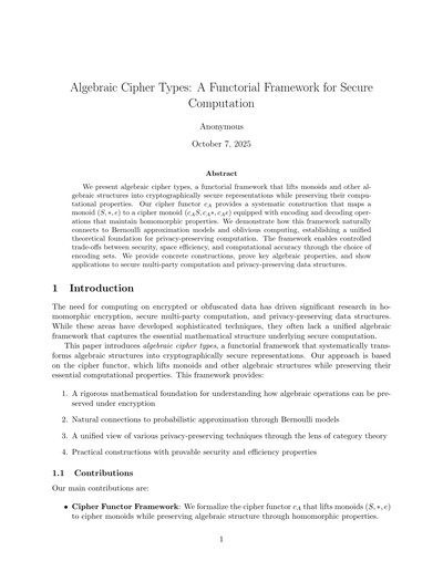 Algebraic Cipher Types: A Functorial Framework for Secure Computation