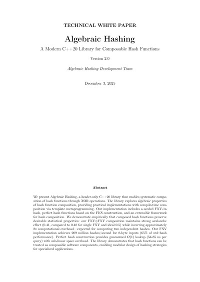 Algebraic Hashing A Modern C++20 Library for Composable Hash Functions Version 2.0