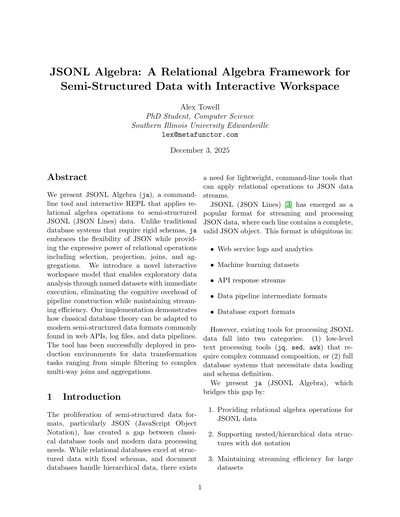 JSONL Algebra: A Relational Algebra Framework for Semi-Structured Data with Interactive Workspace