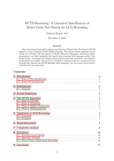 MCTS-Reasoning: A Canonical Specification of Monte Carlo Tree Search for LLM Reasoning