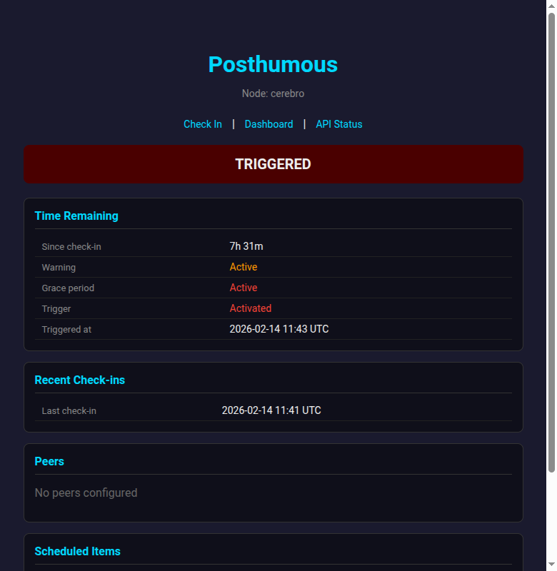Dashboard in TRIGGERED state showing all stages as Active/Activated with the trigger timestamp